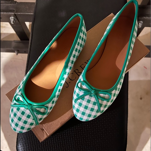 J Crew Green Gingham Ballett Flats Size 5.5 - Brand New